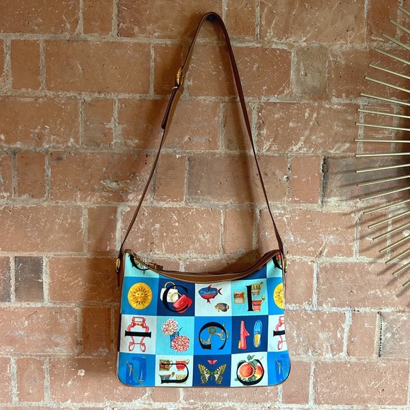 GUCCI Rare Vintage Blue Checkered Scarf Print Shoulder Bag - Picture 3 of 16